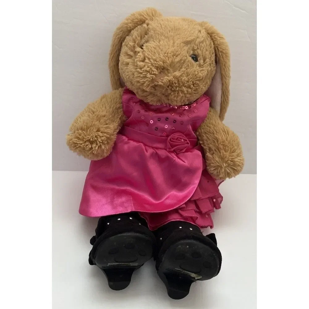 Build a Bear Pawlette Bunny Rabbit 16 Inch Plush Stuffed Animal Tan Pink Dress